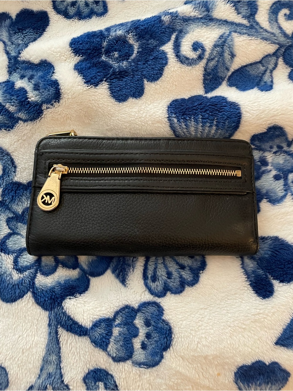 Michael Kors Black Leather Zip-Around Wallet with Gold Hardware